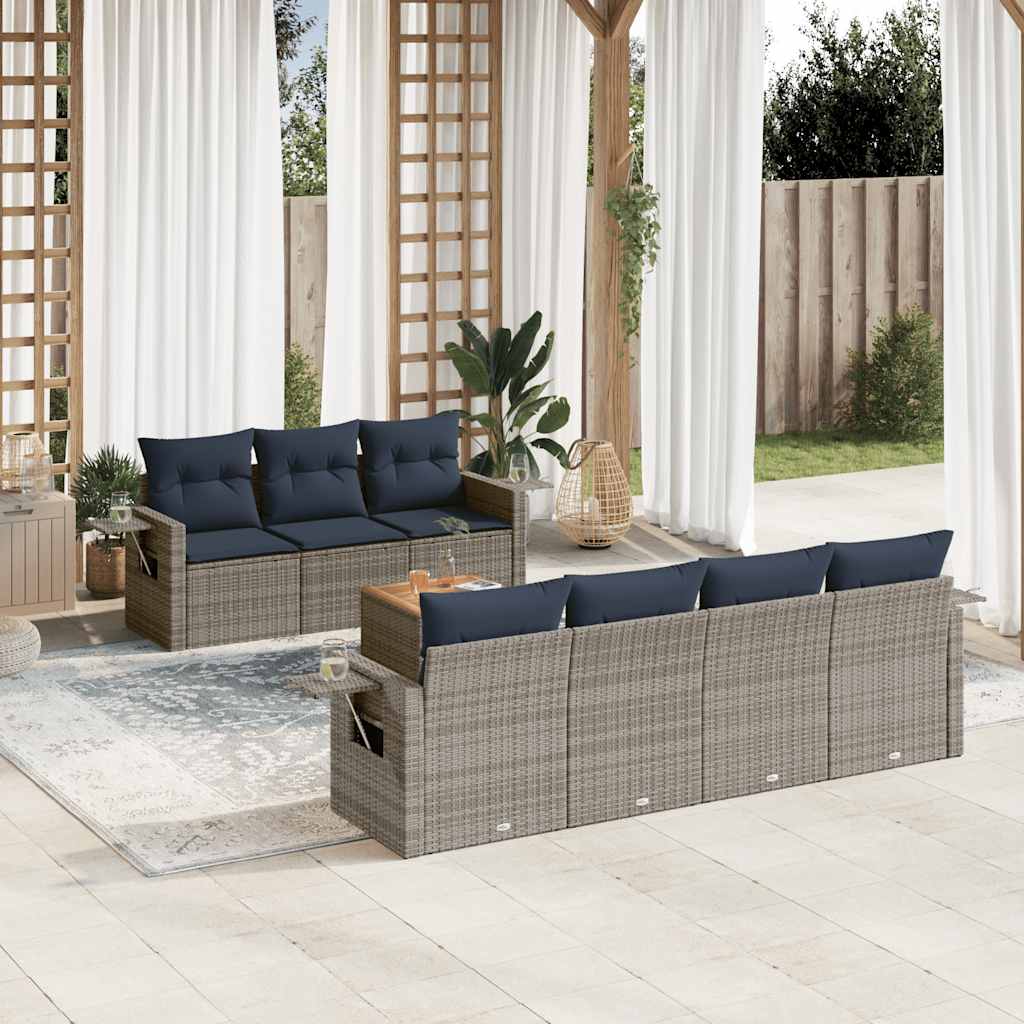 vidaXL 8-delige tuinbankset met kussens, zwart polyrotan