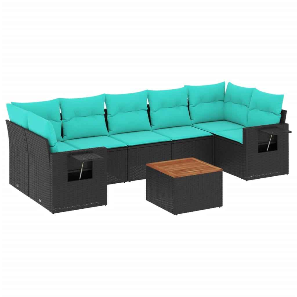 vidaXL 8-delige tuinbankset met kussens, zwart polyrotan