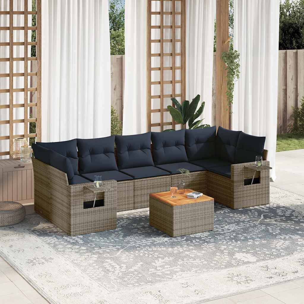 vidaXL 8-delige tuinbankset met kussens, zwart polyrotan