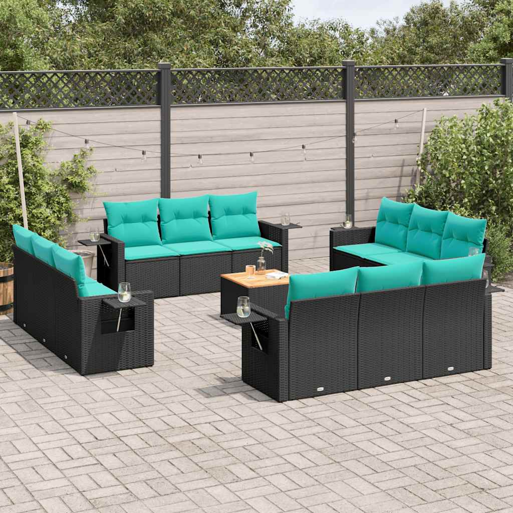 vidaXL 13-delige tuinbankset met kussens van zwart polyrotan