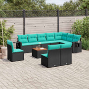vidaXL 11-delige tuinbankset met kussens, zwart polyrotan