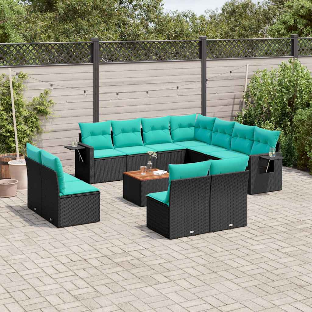 vidaXL 12-delige tuinbankset met kussens van zwart polyrotan