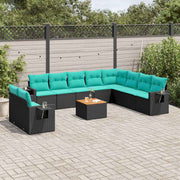 vidaXL 11-delige tuinbankset met kussens, zwart polyrotan