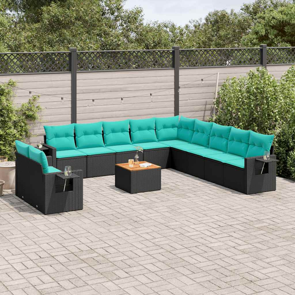 vidaXL 12-delige tuinbankset met kussens van zwart polyrotan