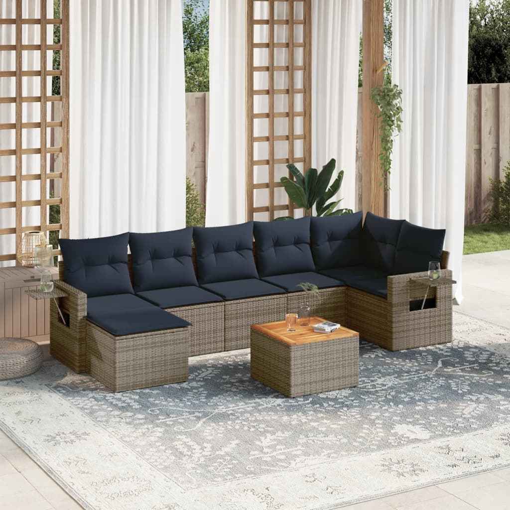 vidaXL 8-delige tuinbankset met kussens, zwart polyrotan