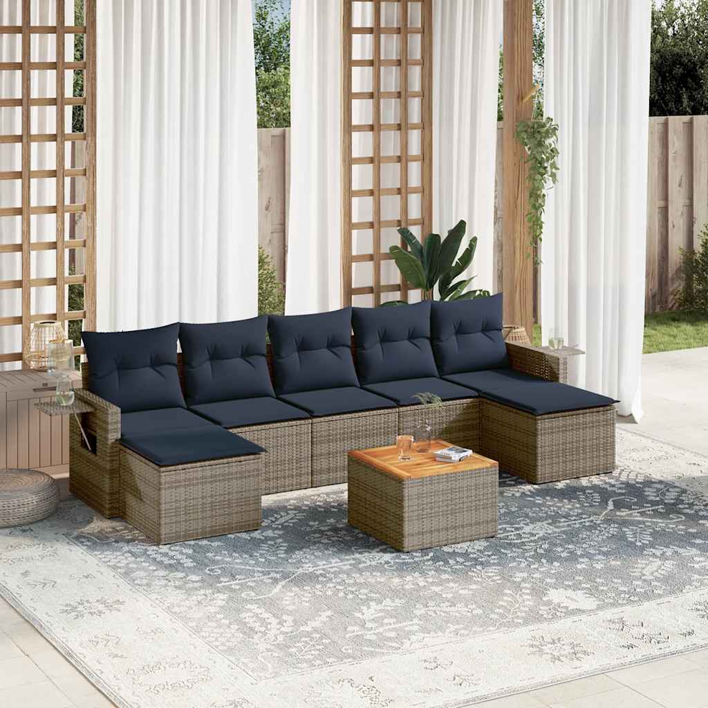 vidaXL 8-delige tuinbankset met kussens, zwart polyrotan