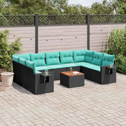 vidaXL 10-delige tuinbankset met kussens van zwart polyrotan