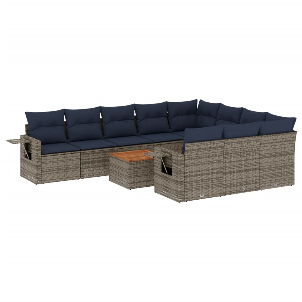 vidaXL 11-delige tuinbankset met kussens, zwart polyrotan