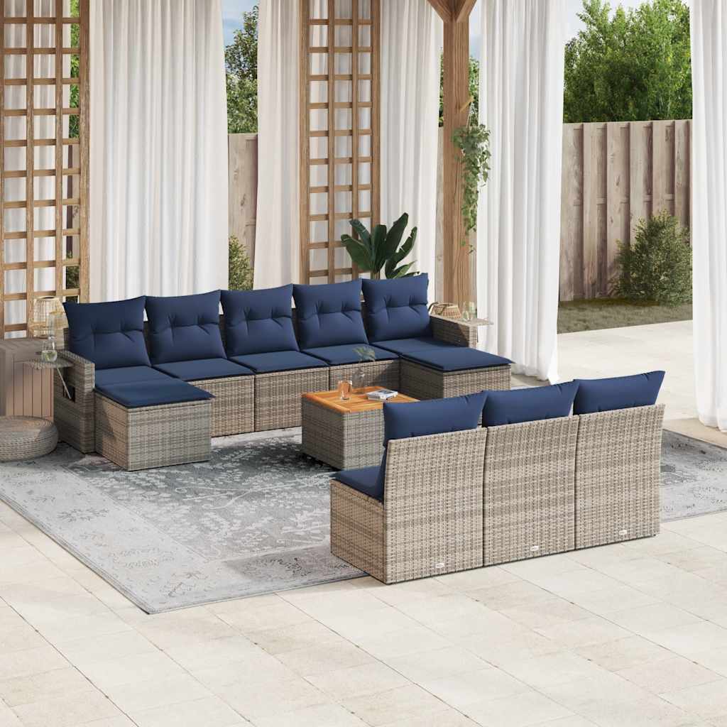 vidaXL 11-delige tuinbankset met kussens, zwart polyrotan