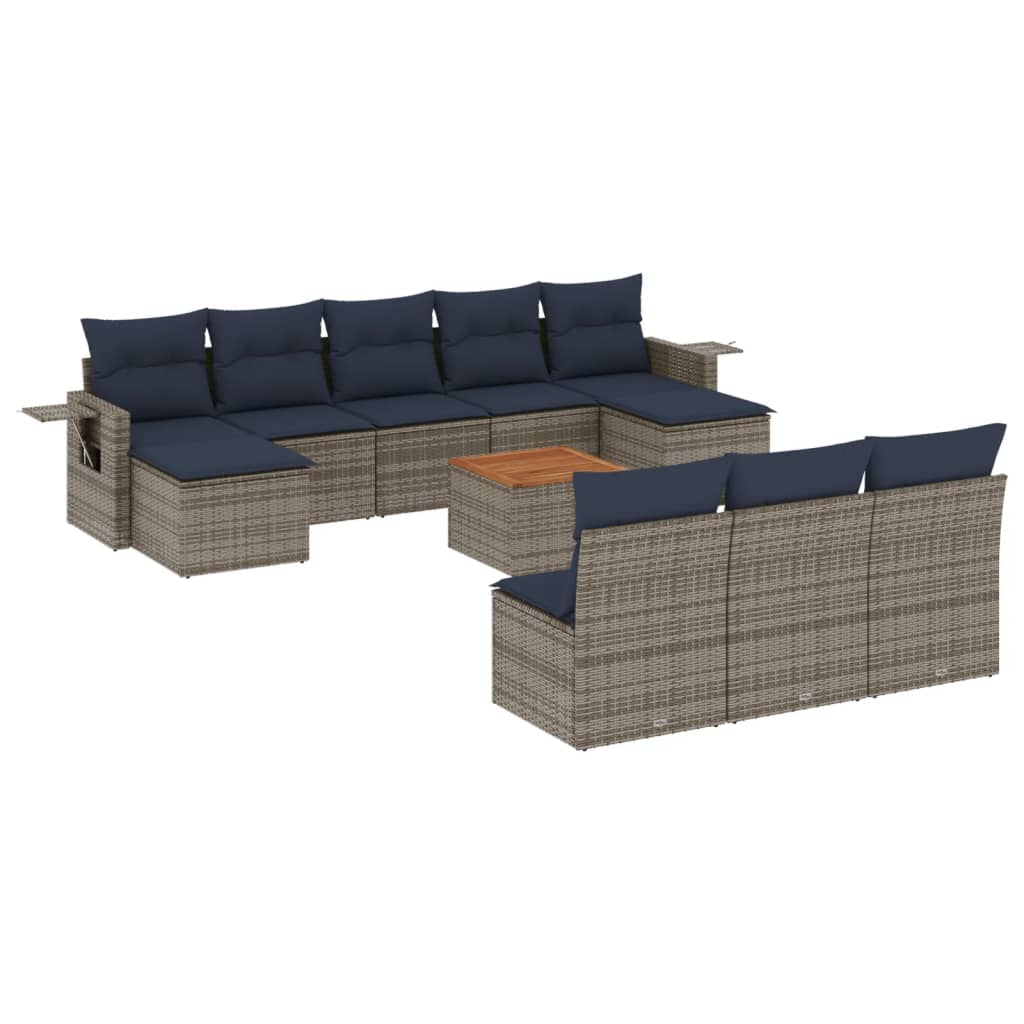 vidaXL 11-delige tuinbankset met kussens, zwart polyrotan