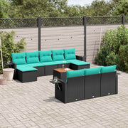 vidaXL 11-delige tuinbankset met kussens, zwart polyrotan