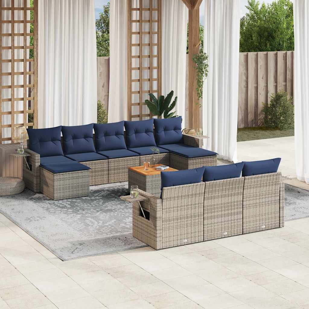 vidaXL 11-delige tuinbankset met kussens, zwart polyrotan