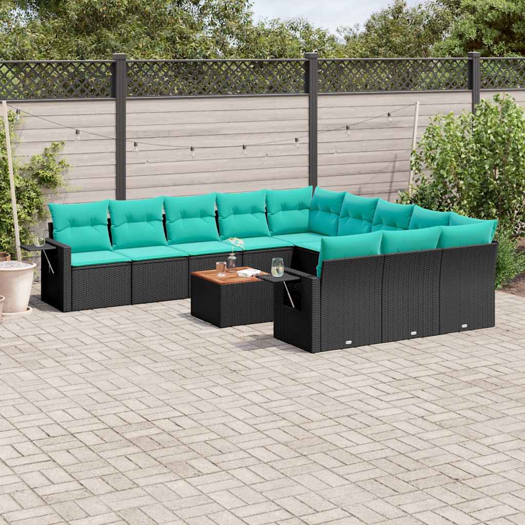 vidaXL 12-delige tuinbankset met kussens van zwart polyrotan