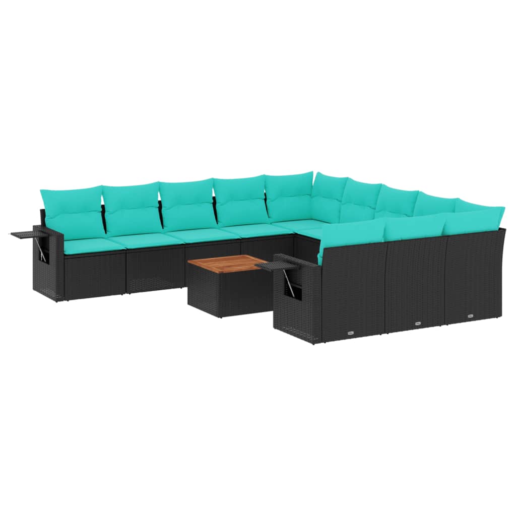 vidaXL 12-delige tuinbankset met kussens van zwart polyrotan