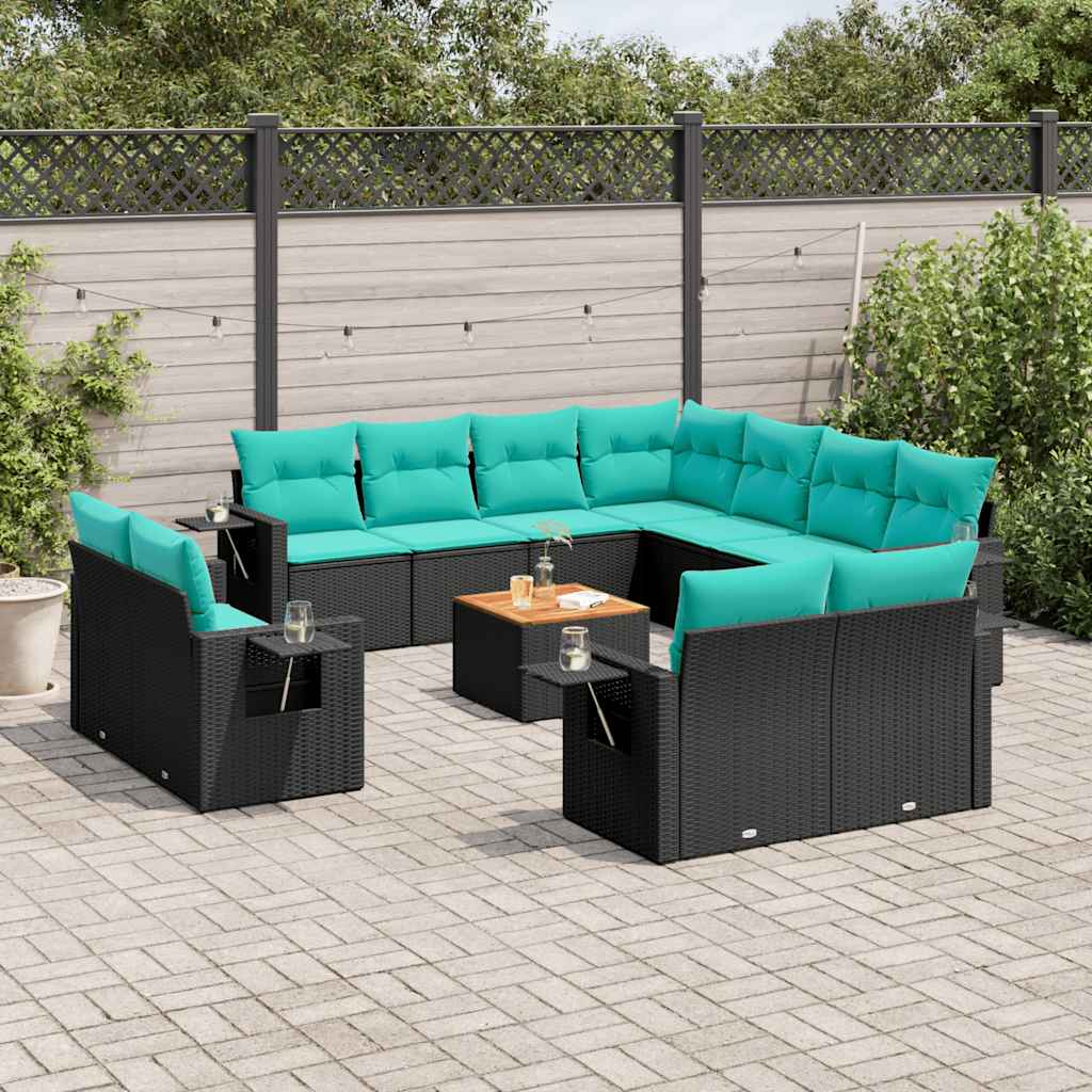 vidaXL 12-delige tuinbankset met kussens van zwart polyrotan