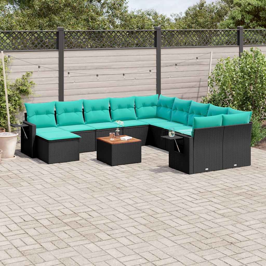 vidaXL 12-delige tuinbankset met kussens van zwart polyrotan