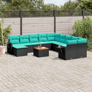 vidaXL 12-delige tuinbankset met kussens van zwart polyrotan