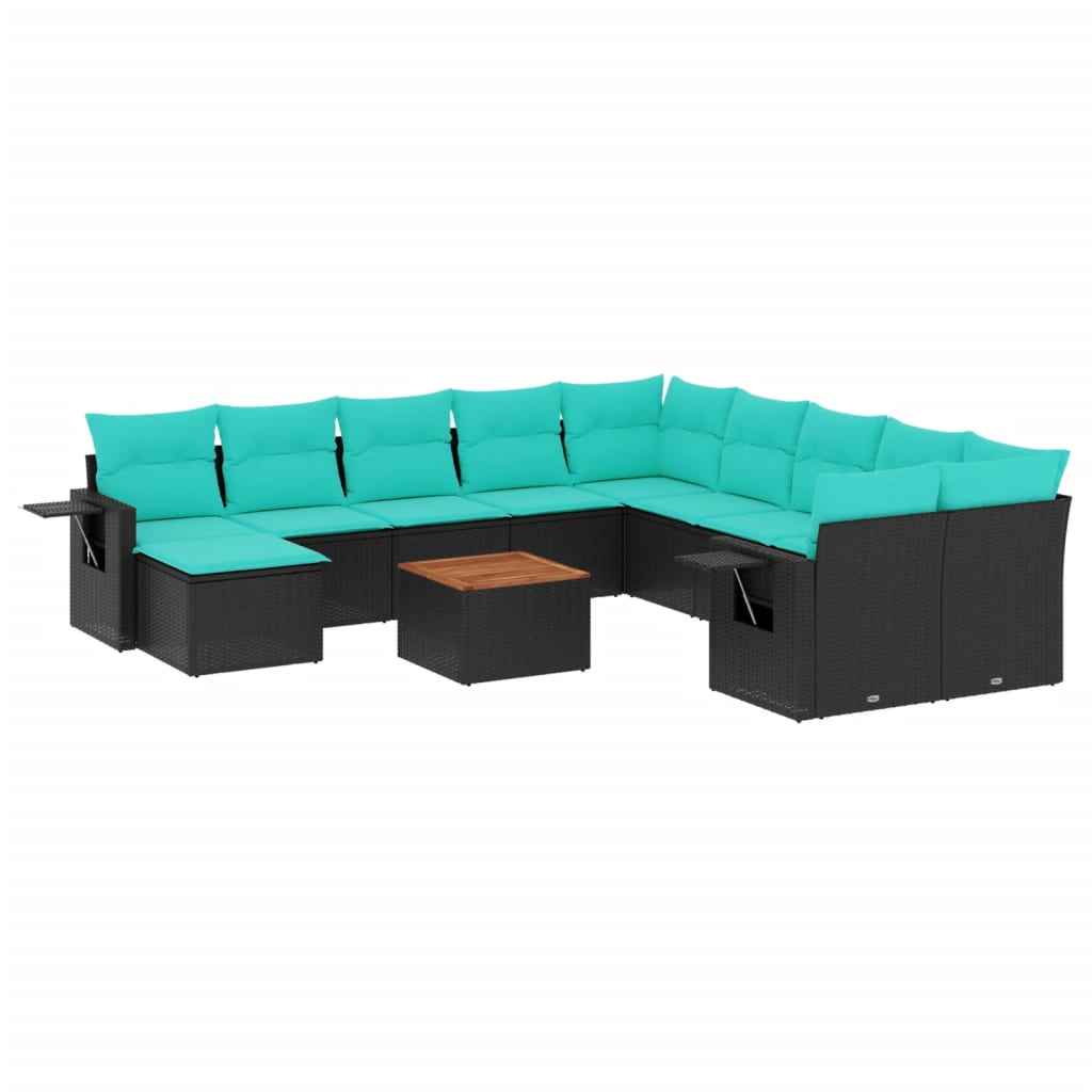 vidaXL 12-delige tuinbankset met kussens van zwart polyrotan