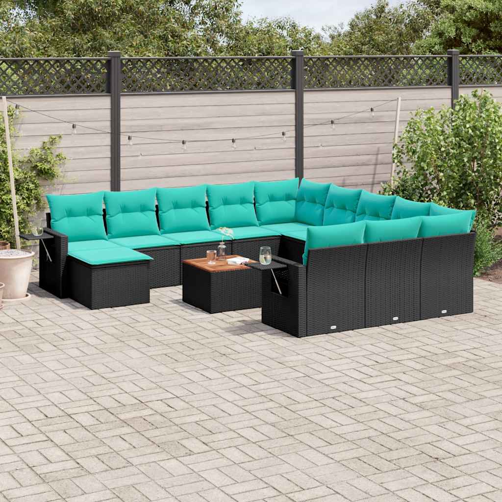 vidaXL 13-delige tuinbankset met kussens van zwart polyrotan