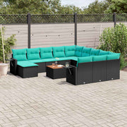 vidaXL 13-delige tuinbankset met kussens van zwart polyrotan