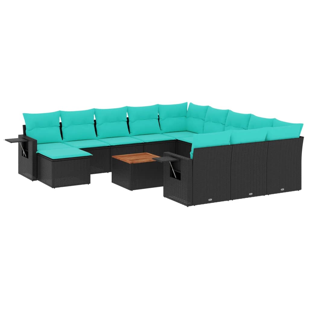 vidaXL 13-delige tuinbankset met kussens van zwart polyrotan