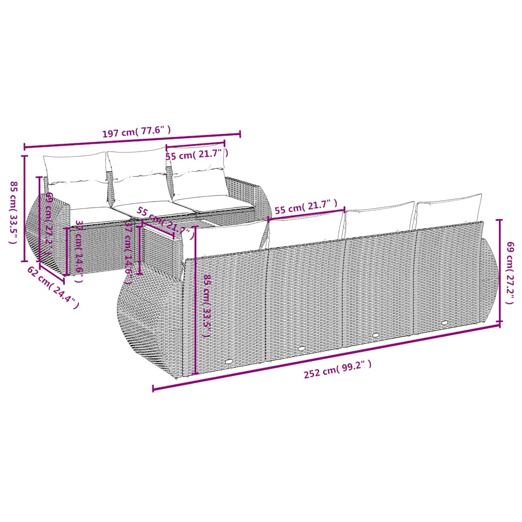 vidaXL 8-delige tuinbankset met kussens, zwart polyrotan