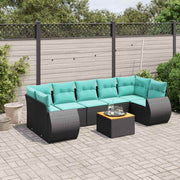 vidaXL 8-delige tuinbankset met kussens, zwart polyrotan