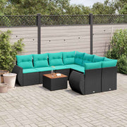 vidaXL 9-delige tuinbankset met kussens van zwart polyrotan