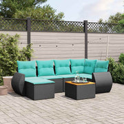 vidaXL 7-delige tuinbankset met kussens van zwart polyrotan