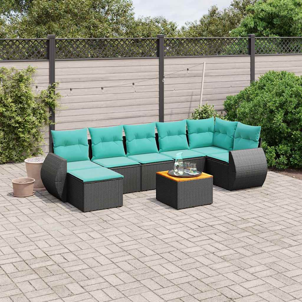 vidaXL 8-delige tuinbankset met kussens, zwart polyrotan