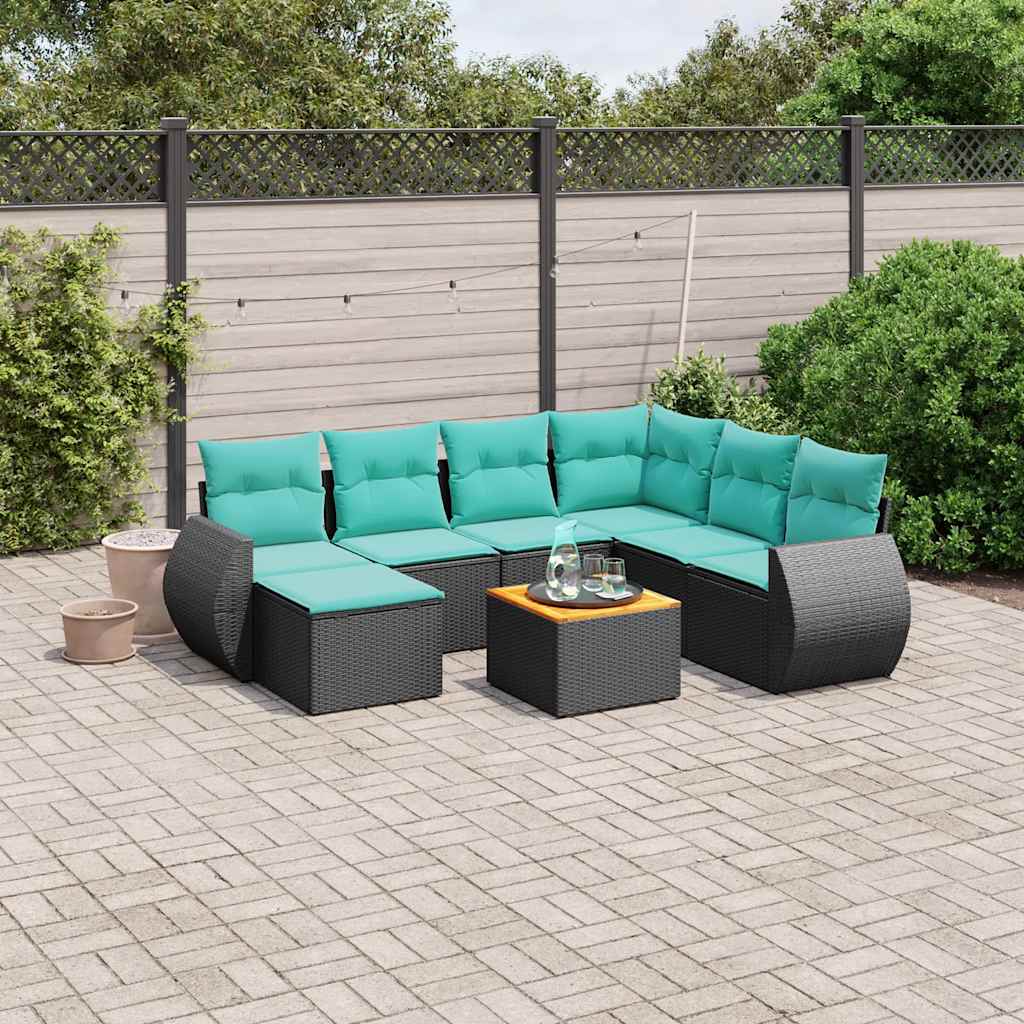 vidaXL 8-delige tuinbankset met kussens, zwart polyrotan