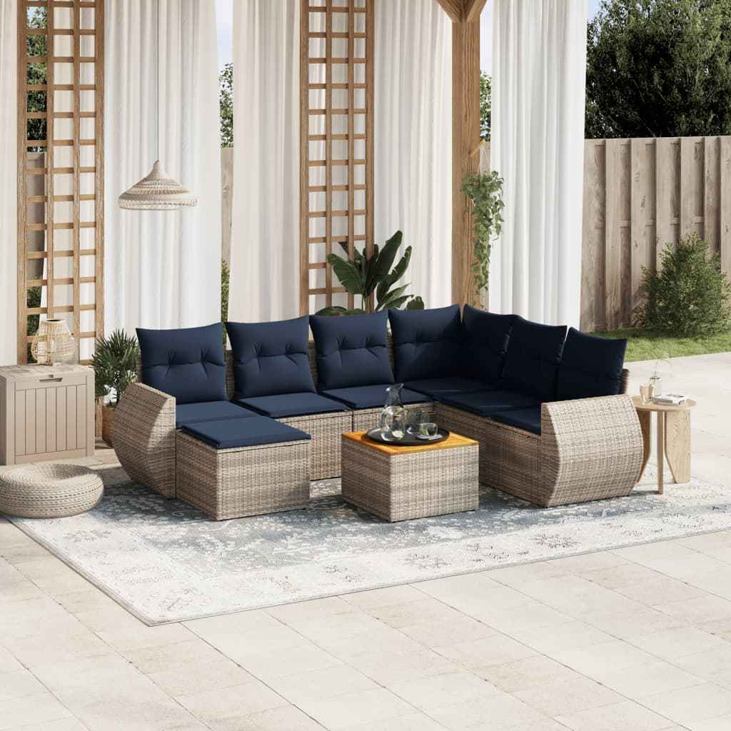 vidaXL 8-delige tuinbankset met kussens, zwart polyrotan