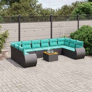 vidaXL 11-delige tuinbankset met kussens, zwart polyrotan