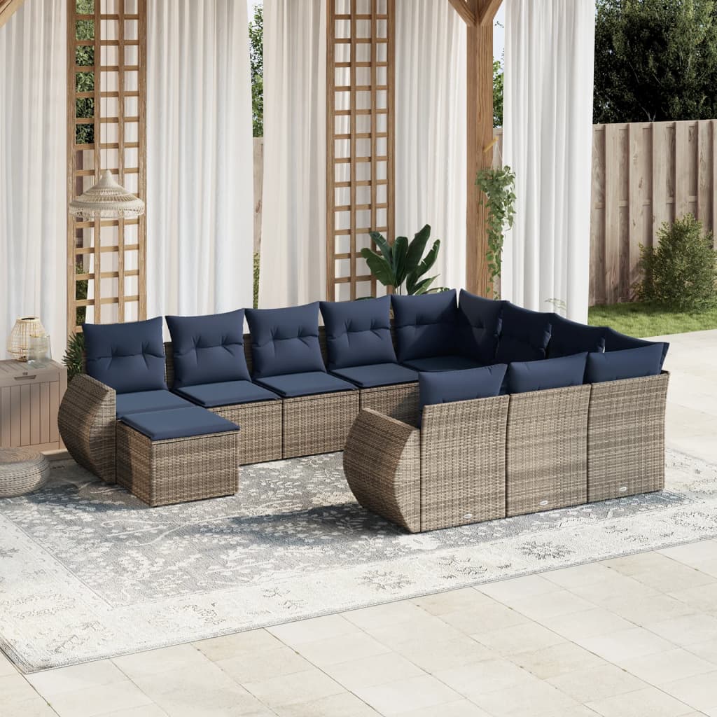 vidaXL 11-delige tuinbankset met kussens, zwart polyrotan
