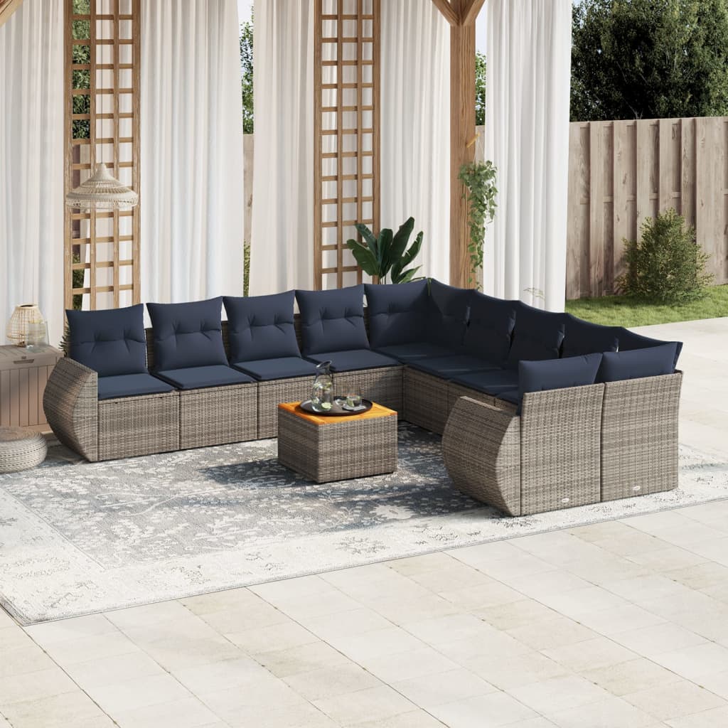 vidaXL 11-delige tuinbankset met kussens, zwart polyrotan