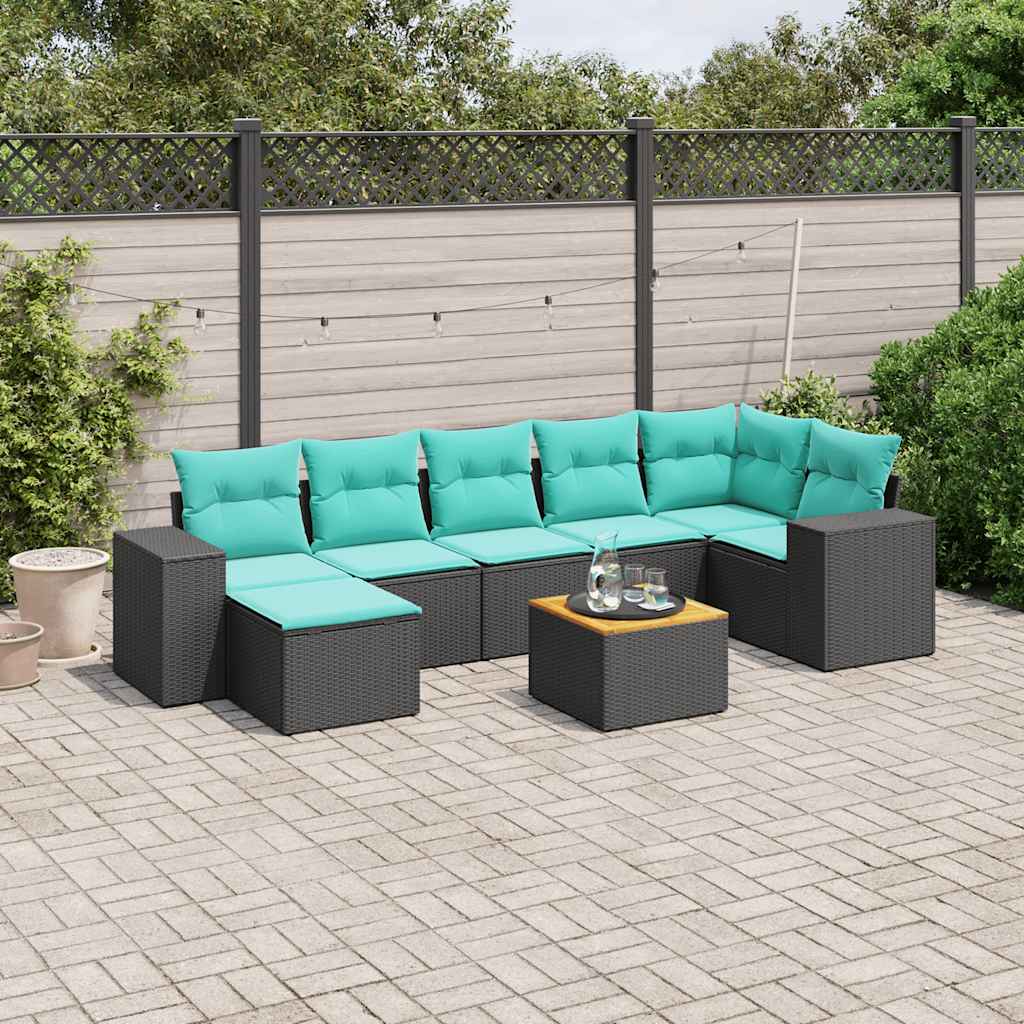 vidaXL 8-delige tuinbankset met kussens, zwart polyrotan