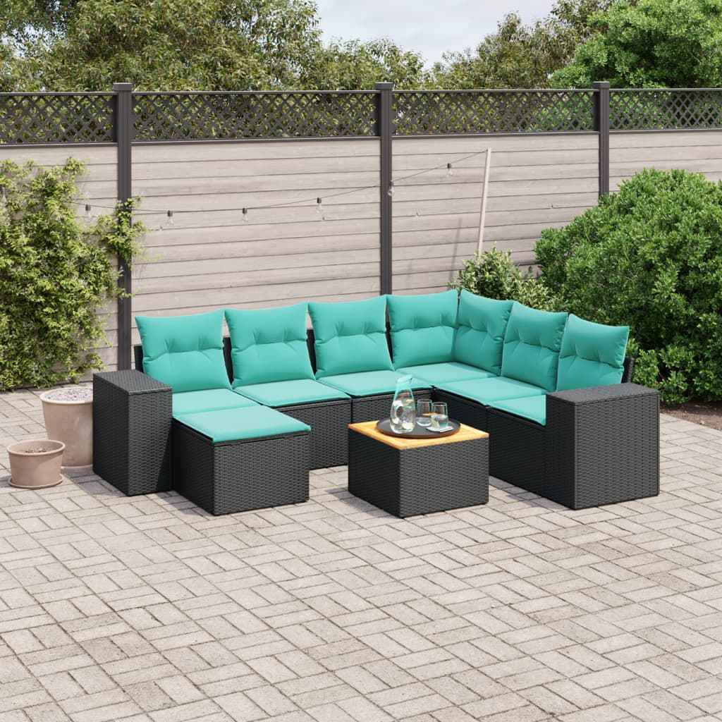 vidaXL 8-delige tuinbankset met kussens, zwart polyrotan