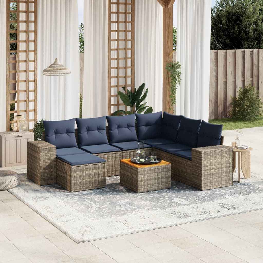 vidaXL 8-delige tuinbankset met kussens, zwart polyrotan