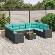 vidaXL 10-delige tuinbankset met kussens van zwart polyrotan