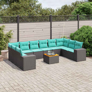 vidaXL 11-delige tuinbankset met kussens, zwart polyrotan