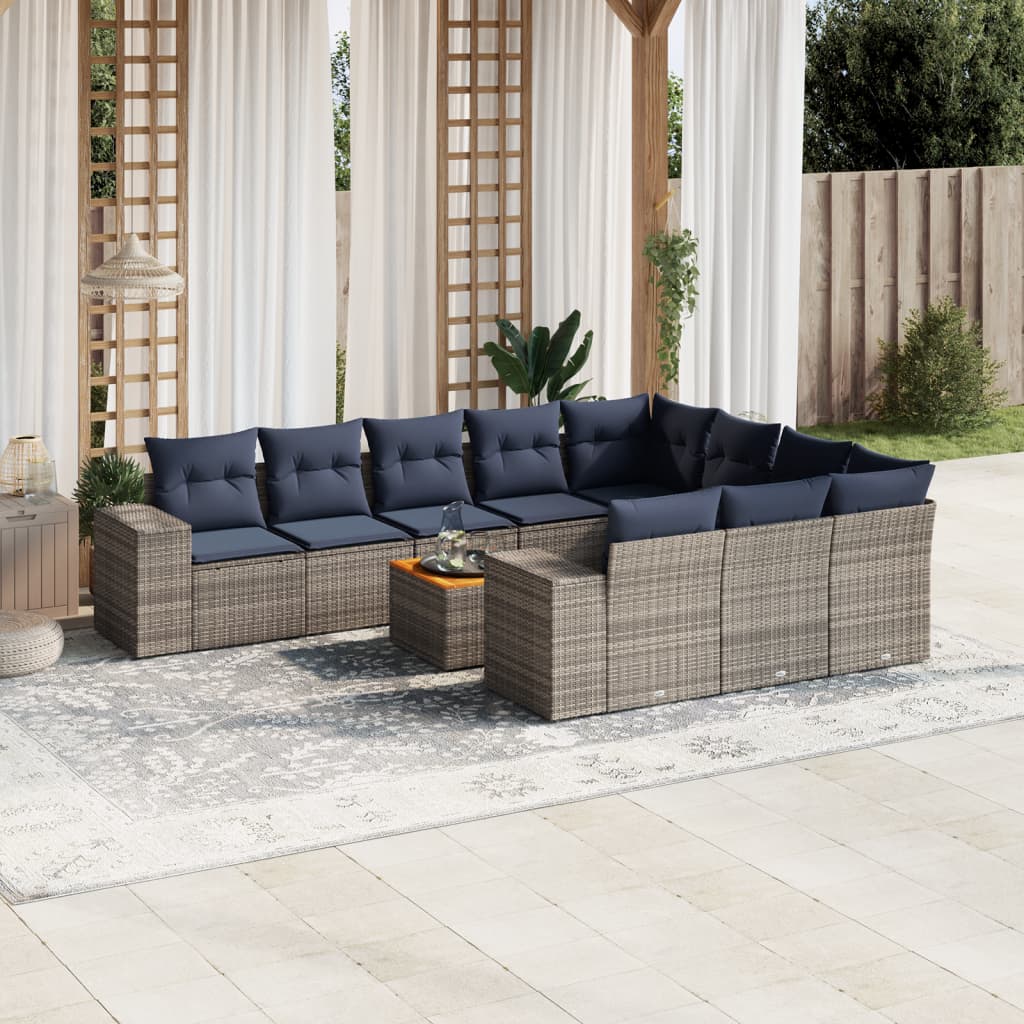 vidaXL 11-delige tuinbankset met kussens, zwart polyrotan