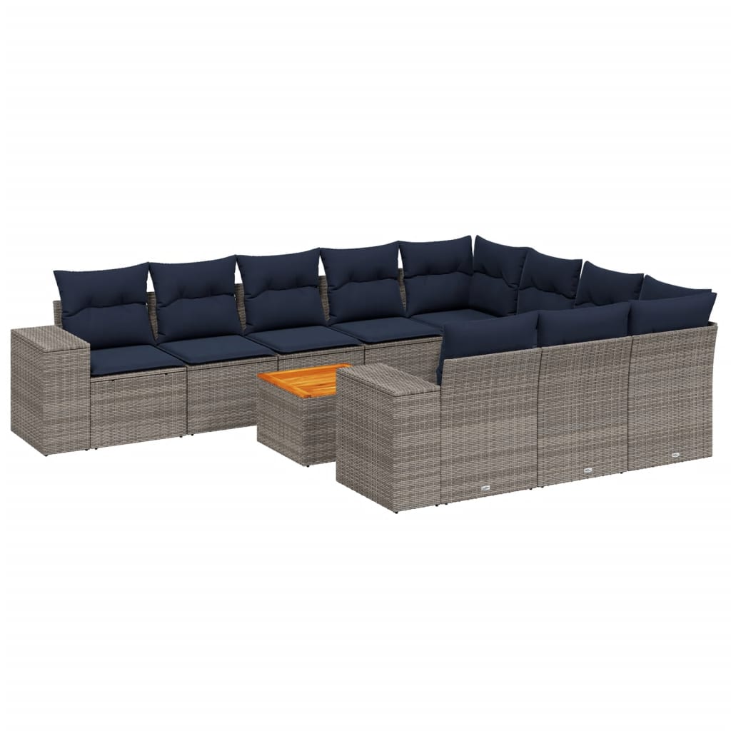 vidaXL 11-delige tuinbankset met kussens, zwart polyrotan