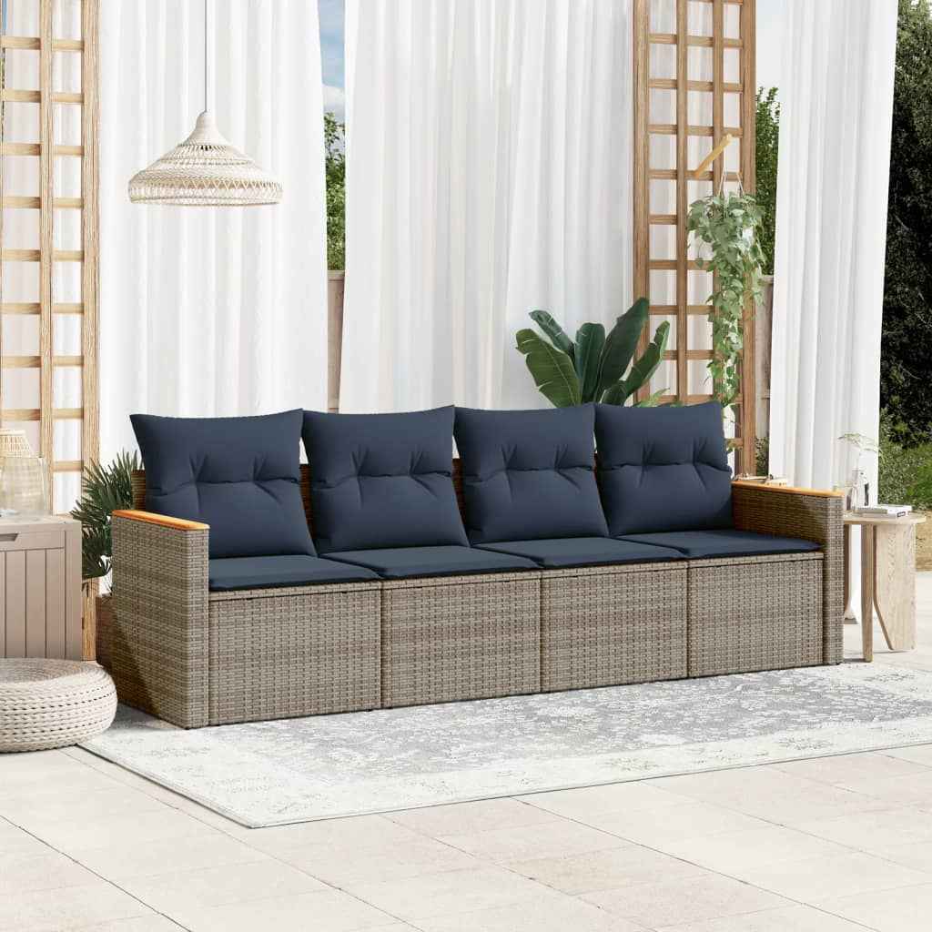 vidaXL 4-delige tuinbankset met kussens, zwart polyrotan