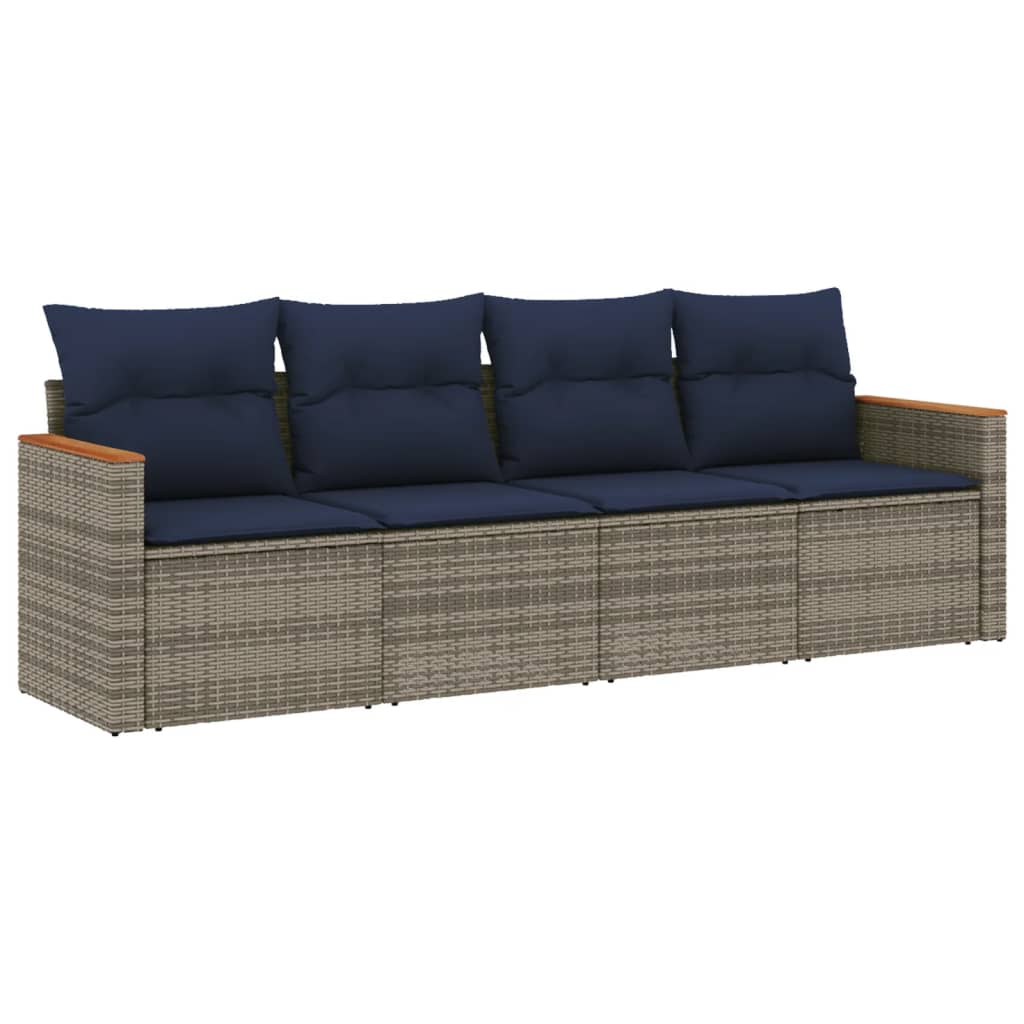 vidaXL 4-delige tuinbankset met kussens, zwart polyrotan