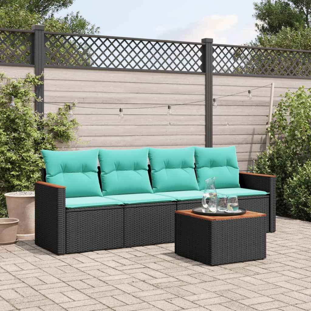 vidaXL 4-delige tuinbankset met kussens, zwart polyrotan