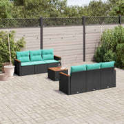 vidaXL 7-delige tuinbankset met kussens van zwart polyrotan