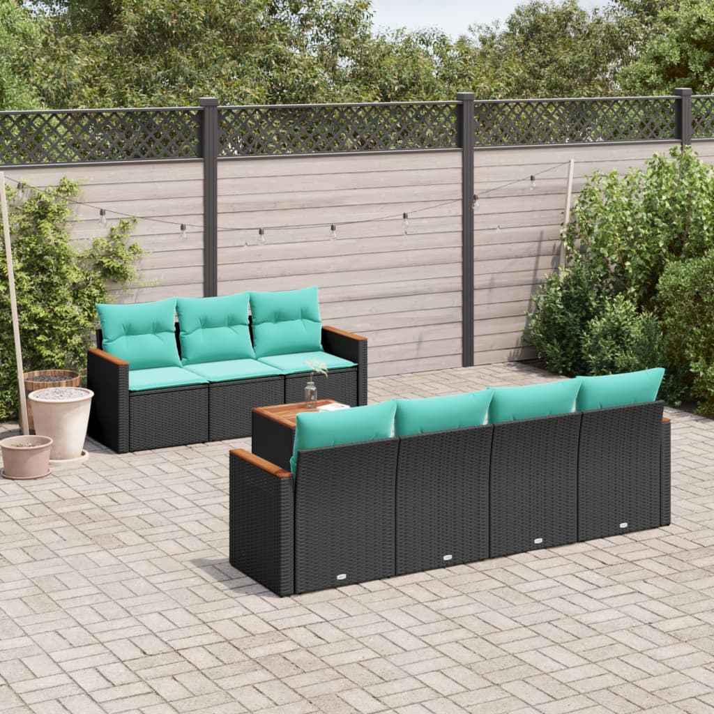 vidaXL 8-delige tuinbankset met kussens, zwart polyrotan