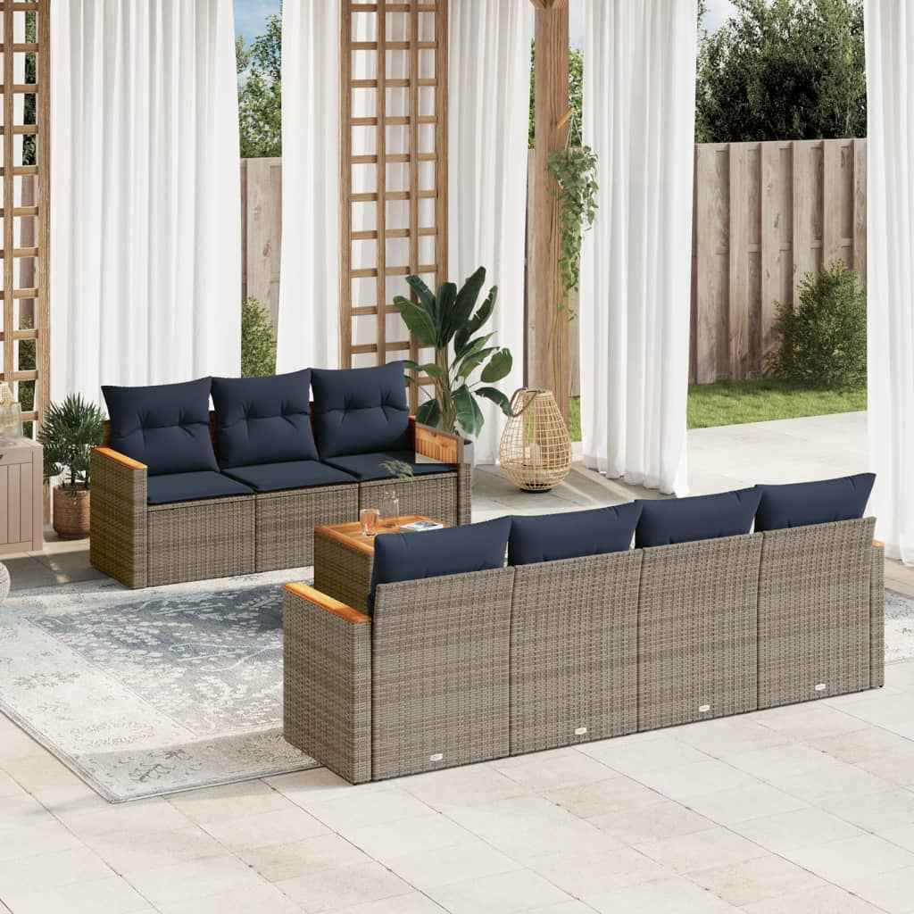 vidaXL 8-delige tuinbankset met kussens, zwart polyrotan