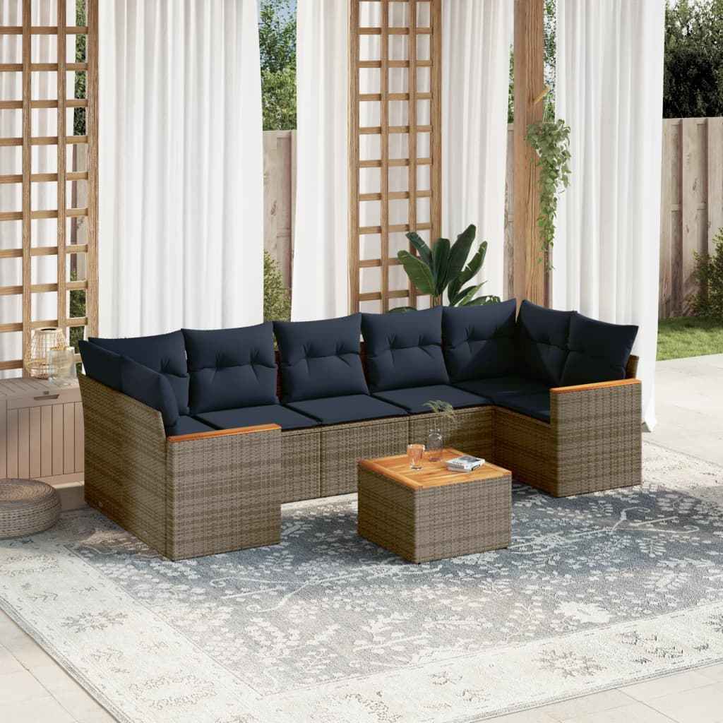vidaXL 8-delige tuinbankset met kussens, zwart polyrotan