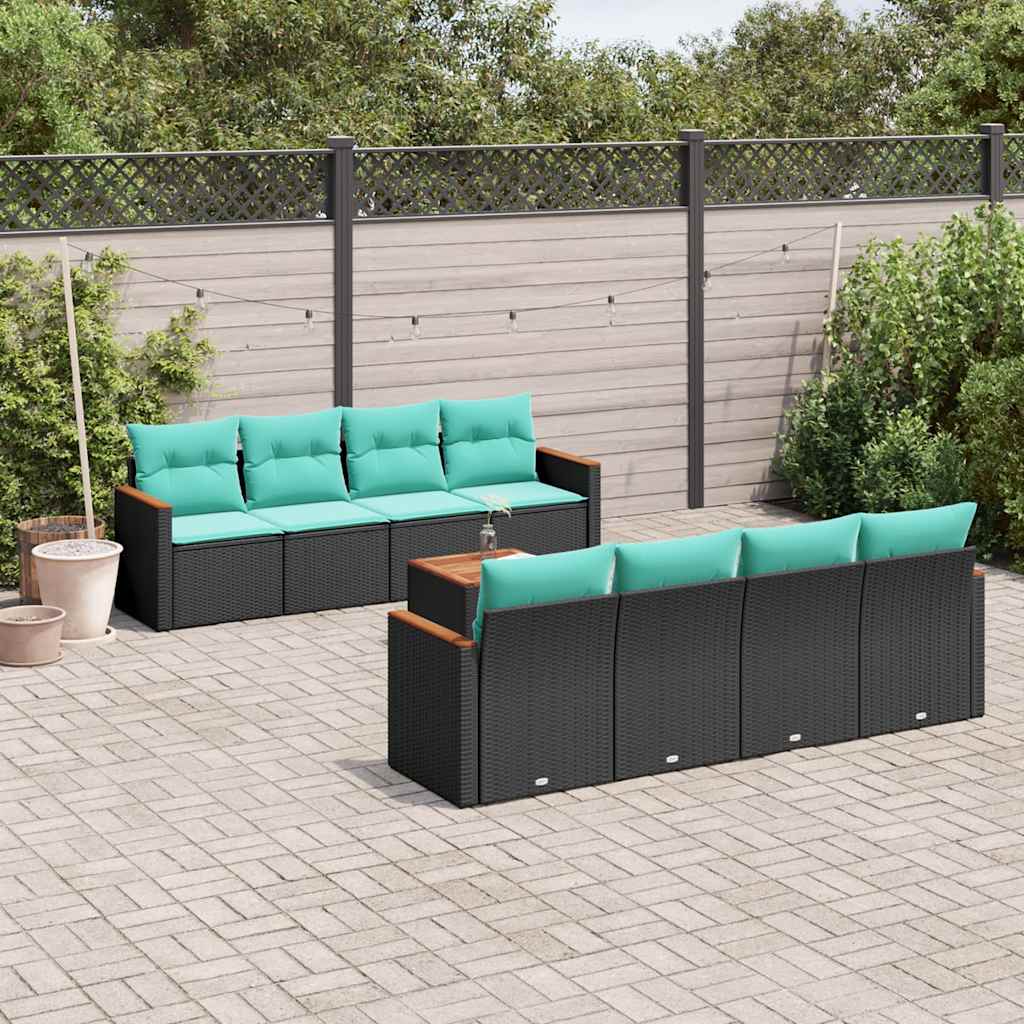vidaXL 9-delige tuinbankset met kussens van zwart polyrotan